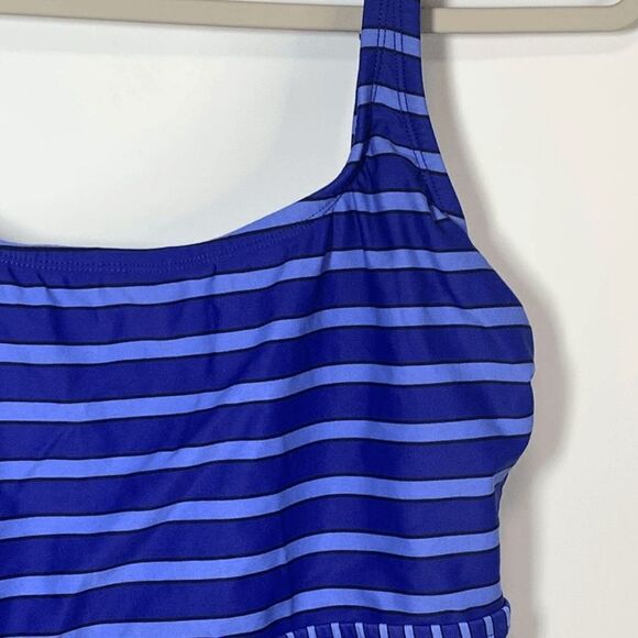 ECO Beach One Piece Blue Black Striped Swim Suit Size Medium - Picture 6 of 8